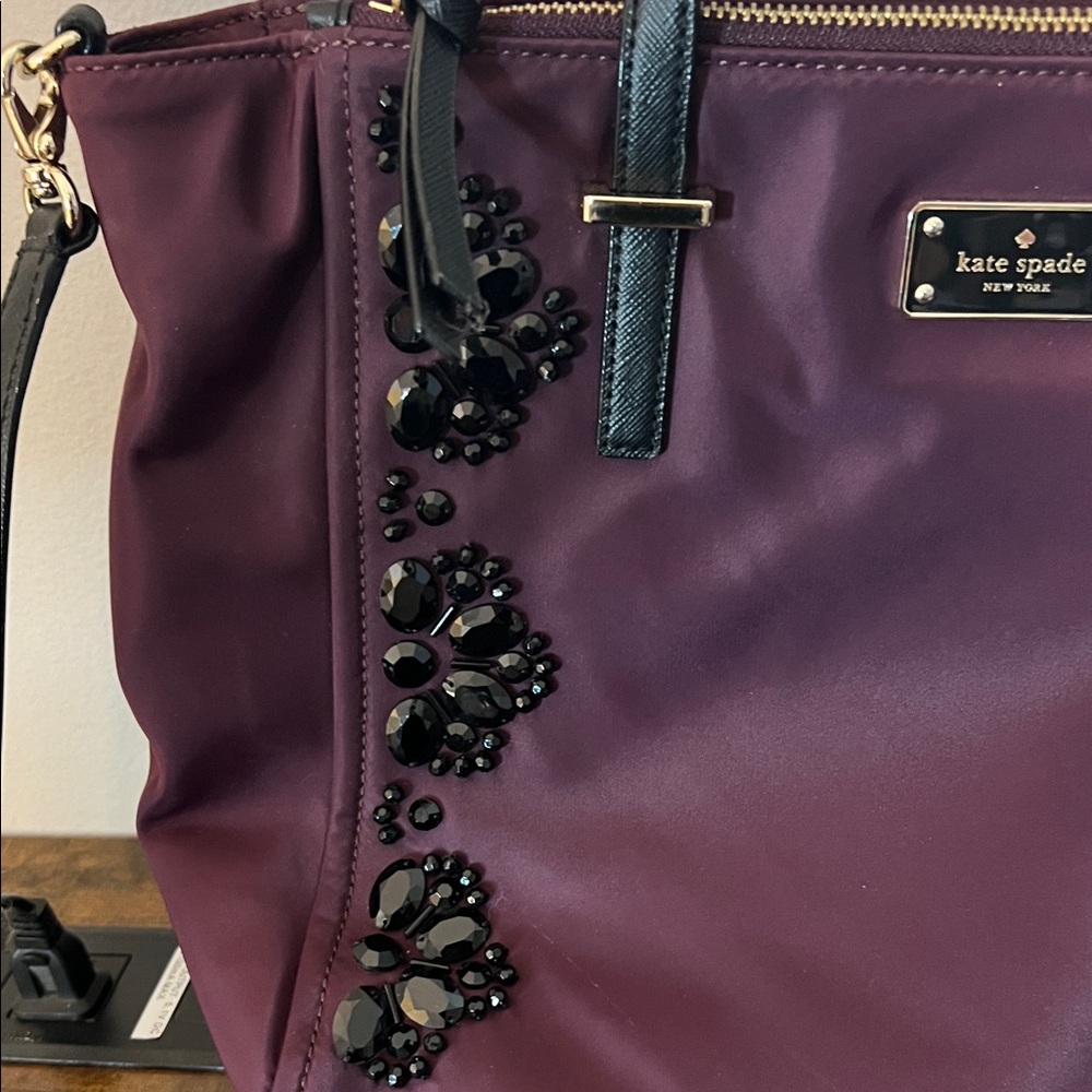 Kate Spade Plum Tote with Black Embellishments - Picture 3 of 5
